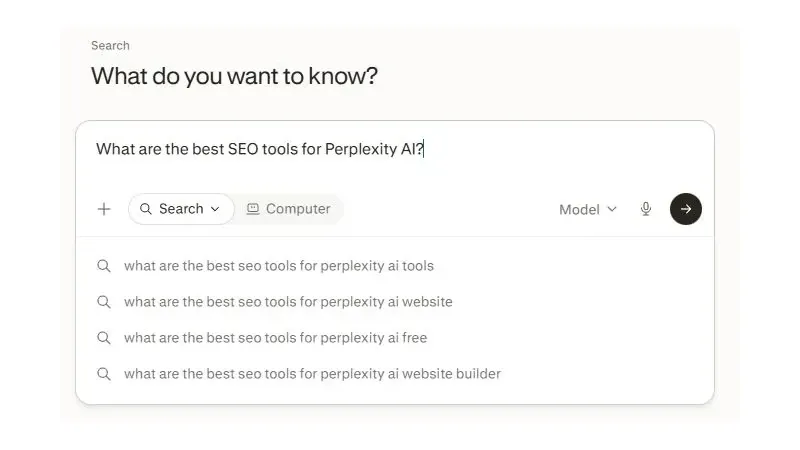 Original Perplexity search input for What are the best SEO tools for Perplexity AI, September 24, 2026