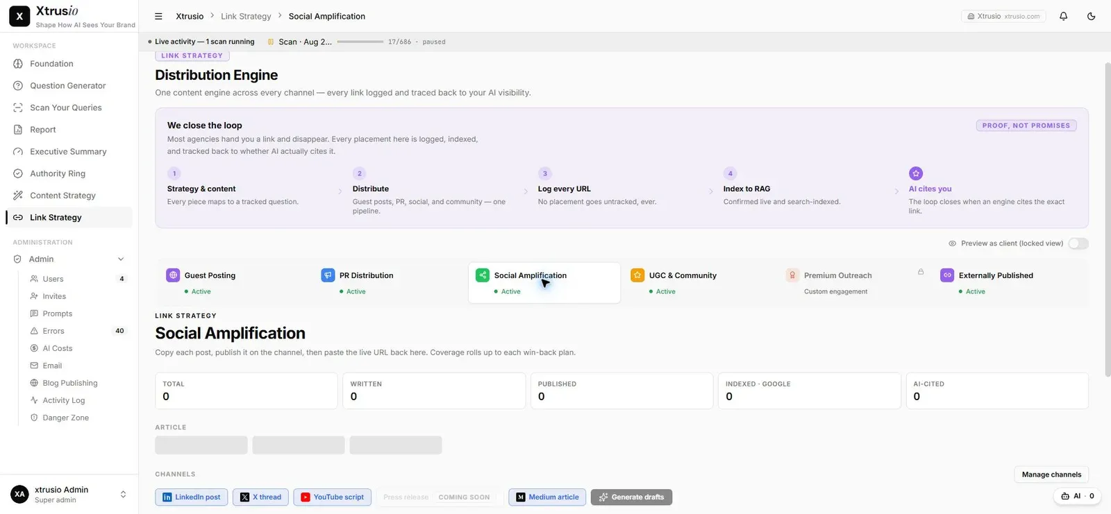 Xtrusio Link Strategy social-amplification workspace