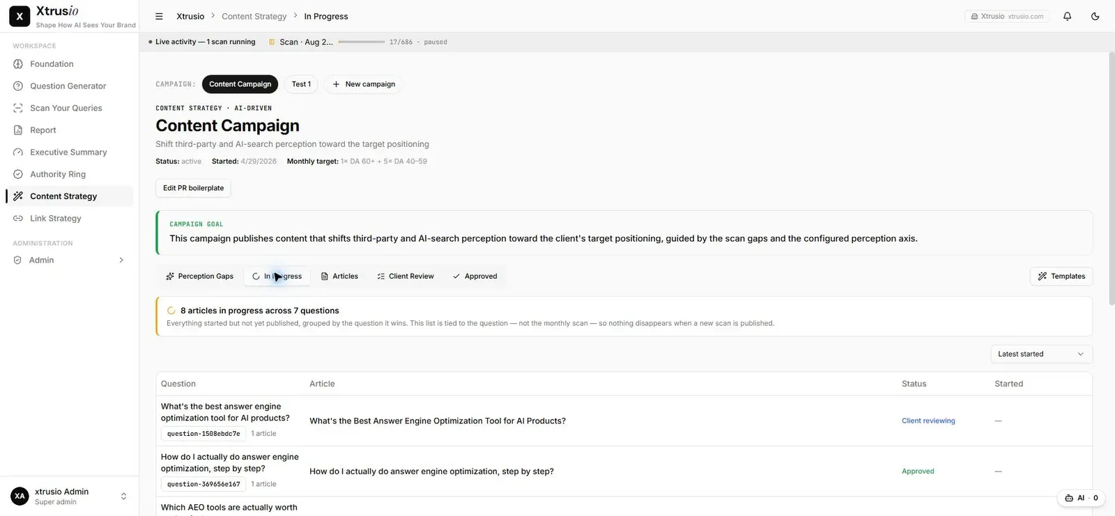 Xtrusio in-progress content queue