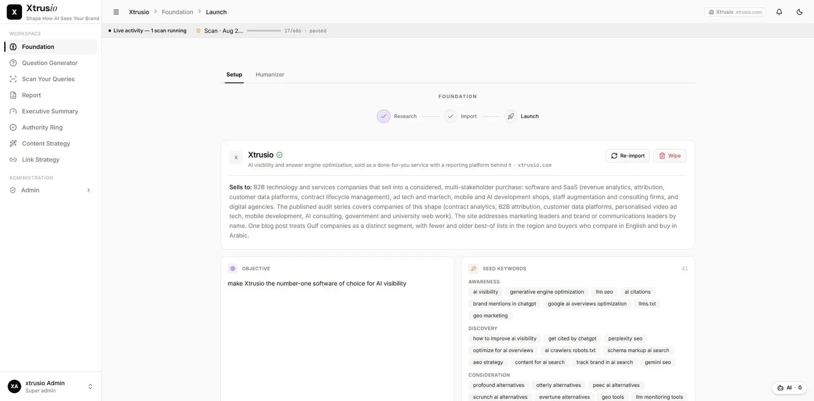 Xtrusio Foundation overview with company context sections