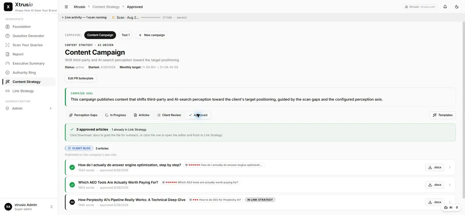 Xtrusio Content Strategy approved article view