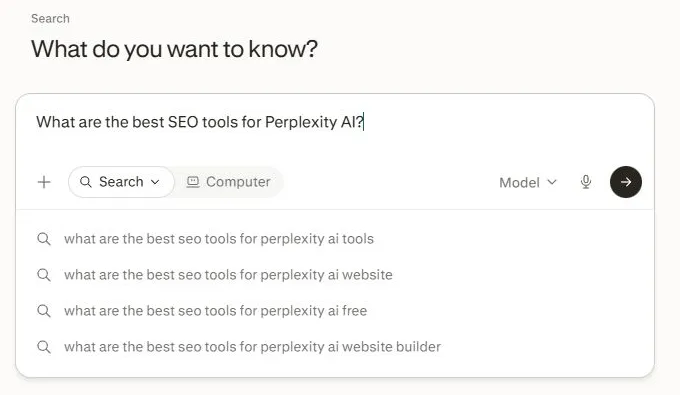 Original Perplexity search input for What are the best SEO tools for Perplexity AI, September 24, 2026