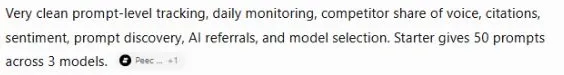 ChatGPT answer excerpt describing Peec, with its citation chip