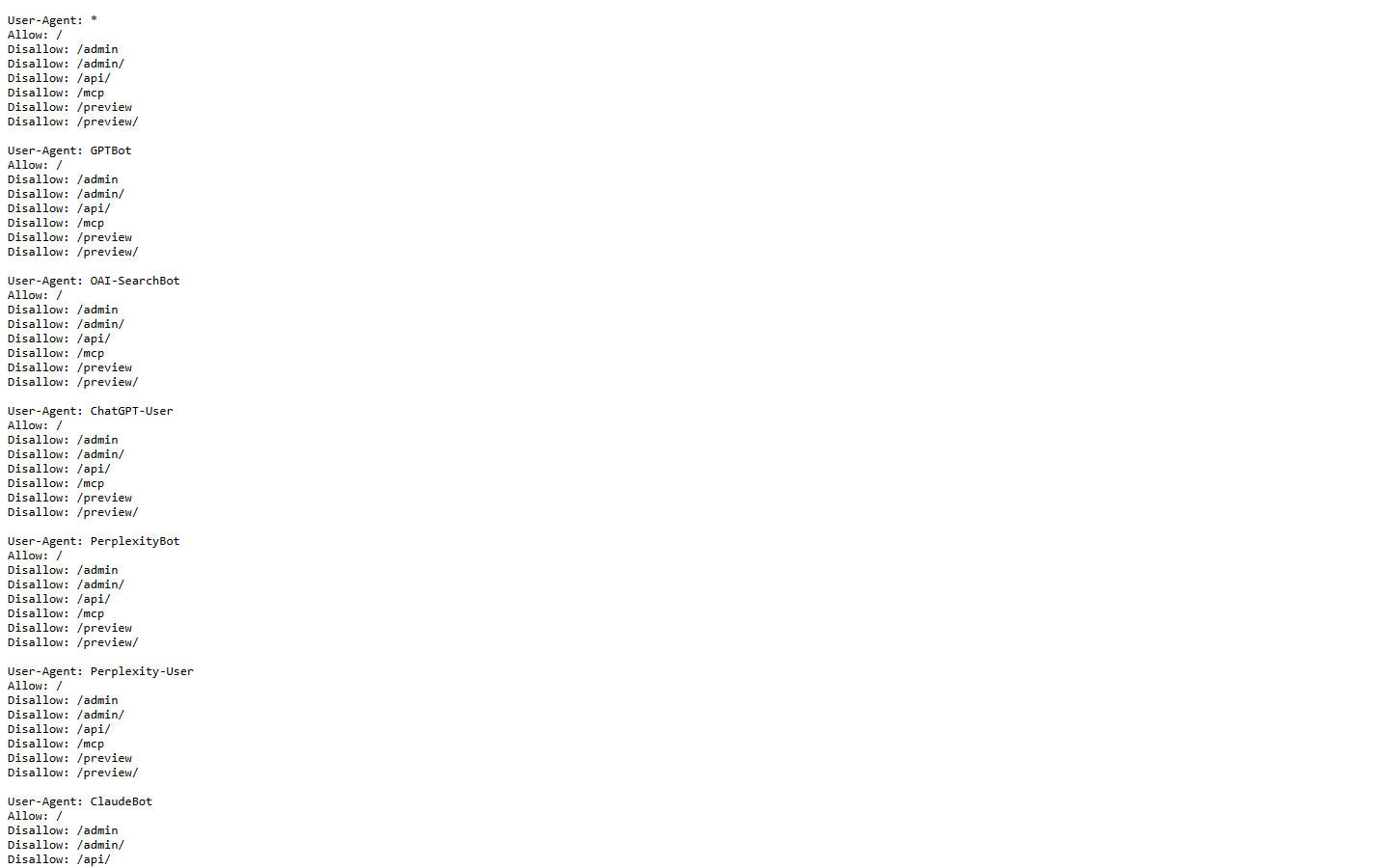 Xtrusio robots.txt showing its OAI-SearchBot directives