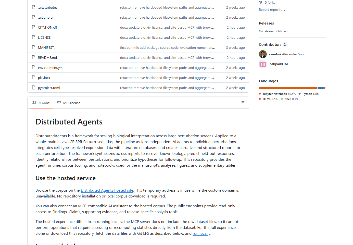 Authors' public repository describes one agent per perturbation and synthesis across reports
