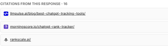 Three saved AI Overview source URLs: LLM Pulse, Morningscore and Rankscale.
