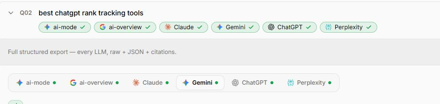Xtrusio per-question drill showing how Xtrusio separates Gemini and Perplexity evidence for the same tracked buyer question